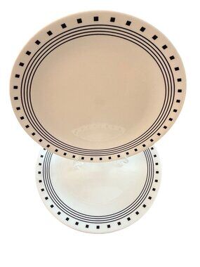 Corelle Black Stripe Square Dot Dinner Plates Set of 4 Vitrelle ~10" USA
